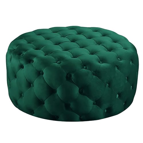 JingNian Runder Getufteter Samthocker, Bequemer Fußhocker Mit Holzrahmen, Moderner Ottoman Als Sitzbank Oder Kaffeetisch, Polsterbank Am Bettende Für Wohnzimmer Und Flur(Green) von JingNian