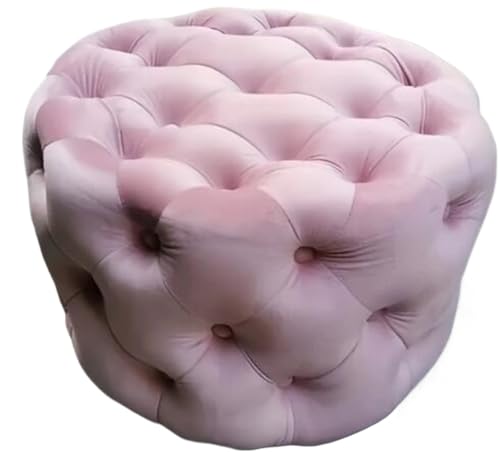 JingNian Runder Getufteter Samthocker, Bequemer Fußhocker Mit Holzrahmen, Moderner Ottoman Als Sitzbank Oder Kaffeetisch, Polsterbank Am Bettende Für Wohnzimmer Und Flur(Pink) von JingNian
