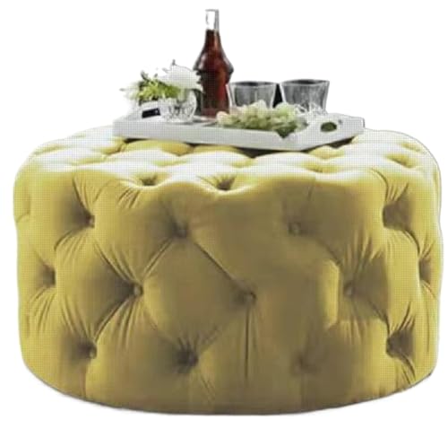 JingNian Runder Getufteter Samthocker, Bequemer Fußhocker Mit Holzrahmen, Moderner Ottoman Als Sitzbank Oder Kaffeetisch, Polsterbank Am Bettende Für Wohnzimmer Und Flur(Yellow) von JingNian