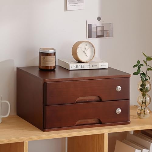 JingNian Schreibtisch-Aufbewahrungsbox mit Schubladen, HöLzerne Schreibtisch-Aufbewahrungsbox Mit AbschließBaren Schubladen, A4-Belegdatei-Organizer füR Home-Office-Organizer(A,2 Drawer) von JingNian