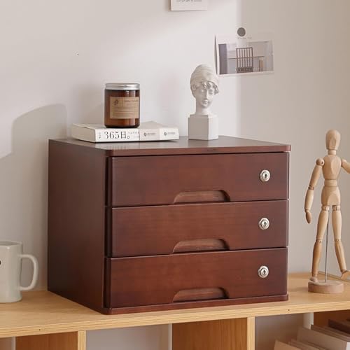 JingNian Schreibtisch-Aufbewahrungsbox mit Schubladen, HöLzerne Schreibtisch-Aufbewahrungsbox Mit AbschließBaren Schubladen, A4-Belegdatei-Organizer füR Home-Office-Organizer(A,3 Drawer) von JingNian