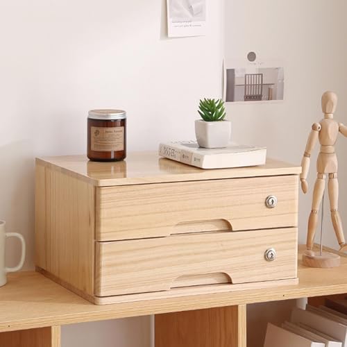 JingNian Schreibtisch-Aufbewahrungsbox mit Schubladen, HöLzerne Schreibtisch-Aufbewahrungsbox Mit AbschließBaren Schubladen, A4-Belegdatei-Organizer füR Home-Office-Organizer(B,2 Drawer) von JingNian
