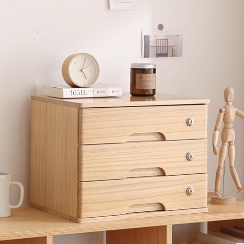 JingNian Schreibtisch-Aufbewahrungsbox mit Schubladen, HöLzerne Schreibtisch-Aufbewahrungsbox Mit AbschließBaren Schubladen, A4-Belegdatei-Organizer füR Home-Office-Organizer(B,3 Drawer) von JingNian