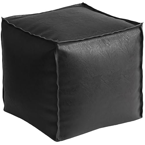 JingNian Ungefüllter Handgefertigter Würfel-Pouf mit Ottoman-Bezug aus Kunstleder, Quadratischer Pouffe-Fußhocker mit Aufbewahrungshocker für Schlafzimmer und Wohnzimmer(Color:F) von JingNian