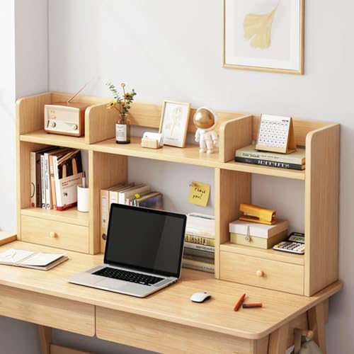 Schreibtisch-Bücherregal Aus MDF, Schreibtisch-Organizer Aus Holz Mit Regalen Und 2 Schubladen, Freistehendes Schreibtisch-Bücherregal For Das Home Office(A,80x16x52cm) von JingNian