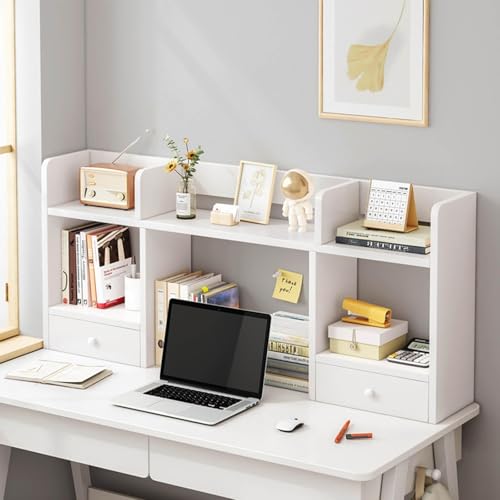 Schreibtisch-Bücherregal Aus MDF, Schreibtisch-Organizer Aus Holz Mit Regalen Und 2 Schubladen, Freistehendes Schreibtisch-Bücherregal For Das Home Office(C,80x16x52cm) von JingNian