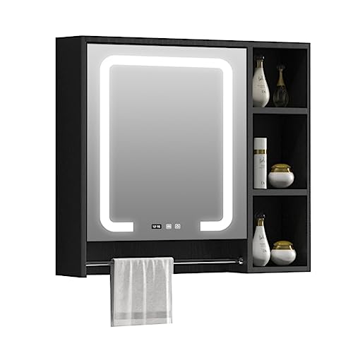JingYi Store Intelligenter Defogger-Spiegelschrank Badezimmerspiegelschrank Wandspiegelschrank Massivholz-Spiegelschrank Aufbewahrungsspiegelschrank (Color : Black, Size : 60 * 13 * 65cm) von JingYi Store
