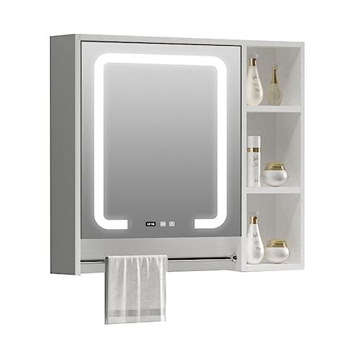 JingYi Store Intelligenter Defogger-Spiegelschrank Badezimmerspiegelschrank Wandspiegelschrank Massivholz-Spiegelschrank Aufbewahrungsspiegelschrank (Color : White, Size : 80 * 13 * 65cm) von JingYi Store