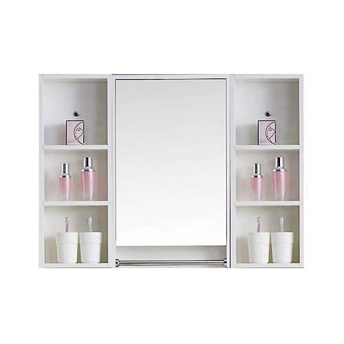 JingYi Store Massivholz-Spiegelschrank Badezimmerspiegelschrank Wandmontage Separater Kosmetikspiegel Lagerregal-Aufbewahrungsschrank (Color : White, Size : 90 * 13 * 70cm) von JingYi Store