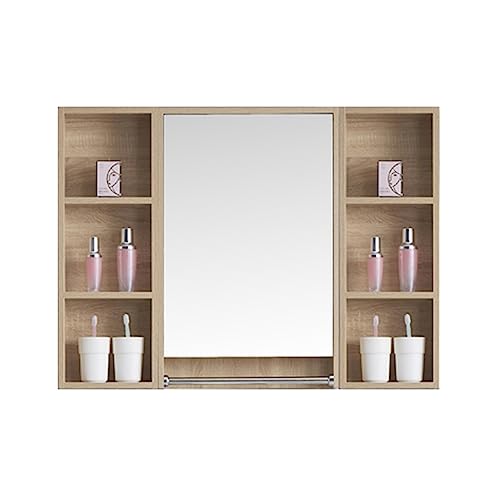 JingYi Store Massivholz-Spiegelschrank Badezimmerspiegelschrank Wandmontage Separater Kosmetikspiegel Lagerregal-Aufbewahrungsschrank (Color : Wood Color, Size : 90 * 13 * 70cm) von JingYi Store