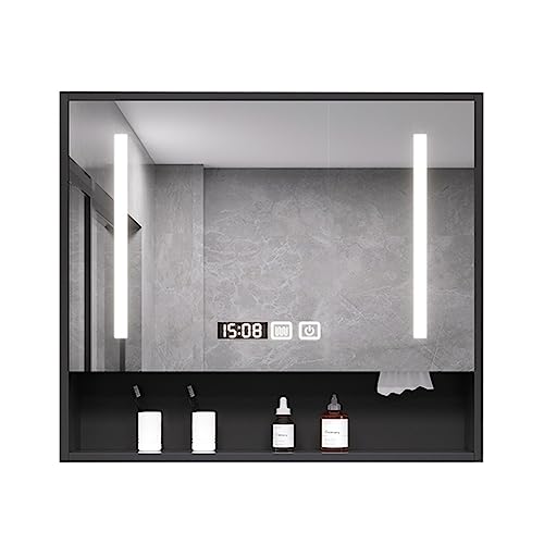 JingYi Store Smarter Spiegelschrank Massivholz-Spiegelschrank Badezimmer-Aufbewahrungsschrank Toilettenspiegel Wandspiegelschrank (Color : Black, Size : 58 * 12 * 75cm) von JingYi Store