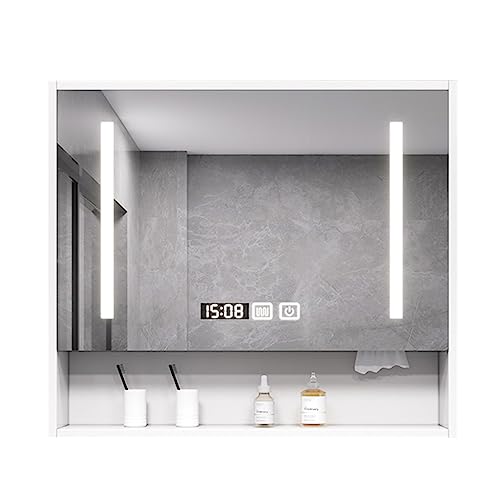 JingYi Store Smarter Spiegelschrank Massivholz-Spiegelschrank Badezimmer-Aufbewahrungsschrank Toilettenspiegel Wandspiegelschrank (Color : White, Size : 58 * 12 * 75cm) von JingYi Store