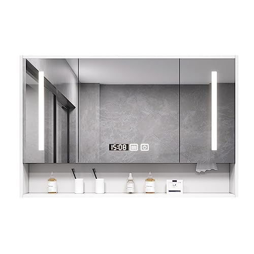 JingYi Store Smarter Spiegelschrank Massivholz-Spiegelschrank Badezimmer-Aufbewahrungsschrank Toilettenspiegel Wandspiegelschrank (Color : White, Size : 88 * 12 * 75cm) von JingYi Store