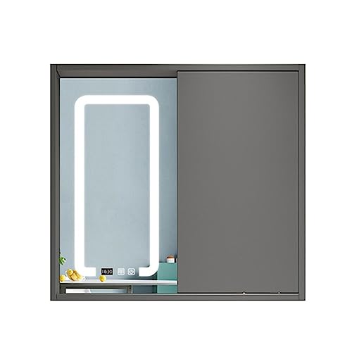 JingYi Store Spiegelschrank Mit Licht Massivholz-Spiegelschrank Schiebetür-Spiegelschrank Badezimmerspiegel Wandspiegelschrank (Color : Gray, Size : 60 * 13 * 65cm) von JingYi Store