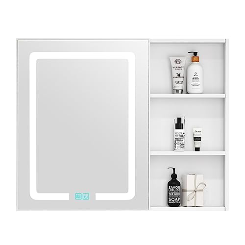 Space-Spiegelschrank Aus Aluminium Eleganter Spiegelschrank Badezimmerspiegelschrank Beschlagfreier Schminkspiegel Stauraum (Color : White, Size : 60 * 11 * 65cm) von JingYi Store