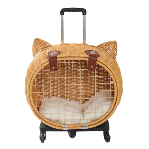 Trolley-Katzentasche Ausflugs-Haustiertasche Tragbare Rattan-Katzentasche Haustier-Kinderwagen Atmungsaktiver Katzenkäfig von JingYi Store