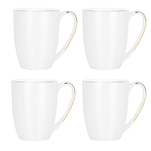 Jingdekiln Kaffeebecher Weiß Gold Porzellan 4er set, DüNnwandig Tee Kaffeetassen mit Goldrand (250g 390ml X4) von Jingdekiln