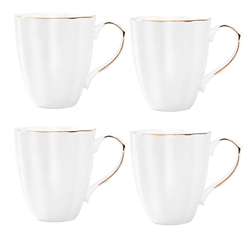 Jingdekiln kaffeebecher weiß gold porzellan 4er set dünnwandig Tee kaffeetassen mit Goldrand (450ml x4) von Jingdekiln