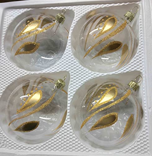 8cm Kugel kristall mit Gold Dekor 4er Set von Jingle Bells Lauscha