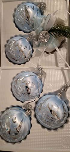 Adventsgehänge eisblau/Silber 8cm Kugel 5erSet von Jingle Bells Lauscha