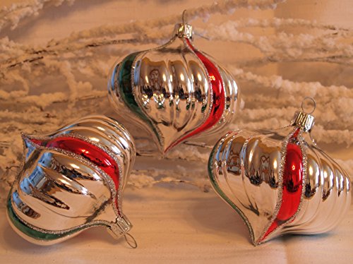 Christbaumkugel Zwiebelform silber/bunt 8cm 3fach von Jingle Bells Lauscha