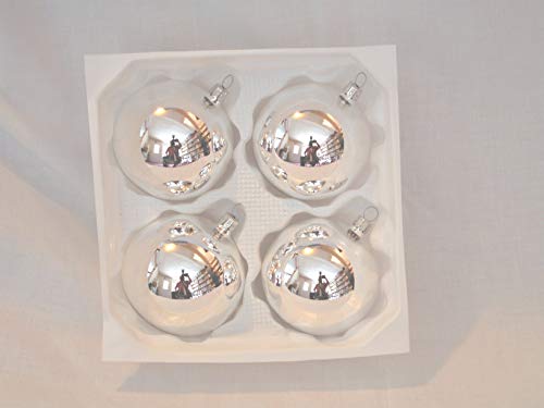 Jingle Bells Lauscha Weihnachtsbaumschmuck 8cm Kugel Silber Uni 4fach mundgeblasen von Jingle Bells Lauscha