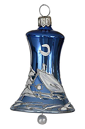 Christbaumschmuck Glocke königsblau mit weißer Winterlandschaft 4 Stück per Box von Jingle Bells Lauscha
