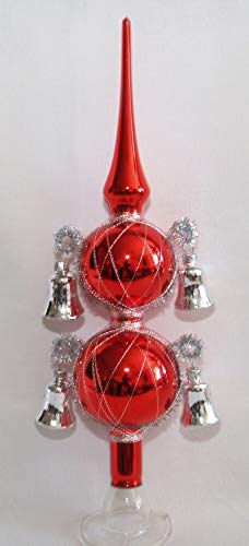 Christbaumschmuck aus Lauscha/Spitze mit 4 Glocken rot Glanz/Silber von Jingle Bells Lauscha