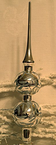 Christbaumspitze Elegance Silber mundgeblasen handbemalt von Jingle Bells Lauscha von Jingle Bells Lauscha