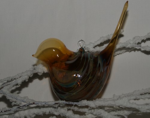 Glasvogel gold mit buntem Granulat, ca. 15cm mundgeblasen von Jingle Bells Lauscha