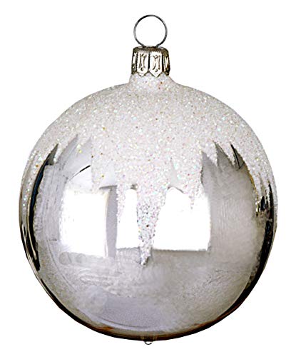 Jingle Bells Lauscha Baumschmuck Schneedach Silber/weiß 8cm Kugel 4fach von Jingle Bells Lauscha