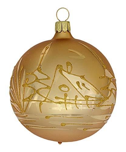 Jingle Bells Lauscha Christbaumkugel 8cm Gold matt mit Winterlandschaft 4 Stück von Jingle Bells Lauscha