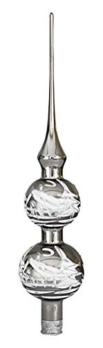 Jingle Bells Lauscha Christbaumspitze Antik Silber Silber mit weißer Winterlandschaft mundgeblasen handbemalt von Jingle Bells Lauscha