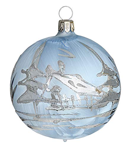 Jingle Bells Lauscha Kugel eisblau mit silberner Winterlandschaft 6cm 5Stück per Box von Jingle Bells Lauscha