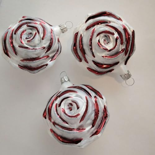 Jingle Bells Lauscha Modern Art Form Rose 3er Set Hängender Baumschmuck Hängeschmuck Ornament Glas Modern Weihnachten Rose 3 stück weiß/dunkelrot von Jingle Bells Lauscha