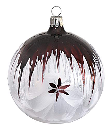 Jingle Bells Lauscha Modern Art Kugel 6cm / 5er Set Weihnachtskugel mundgeblasen handbemalt eislack weiß dunkelrotes Dekor Glas Kugel Christbaumkugel Hängend Weihnachten von Jingle Bells Lauscha