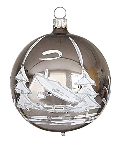 Jingle Bells Lauscha Weihnachtskugel 5cm (6Stck.) antik Silber mit weißer Winterlandschaft von Jingle Bells Lauscha