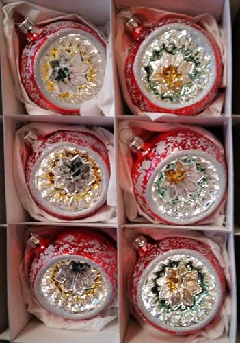Jingle Bells Lauscha - 6er Set Reflexkugel rot, Silber, Gold - Hängende Kugel aus Glas - Weihnachten von Jingle Bells Lauscha