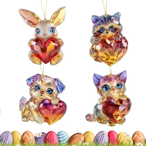 Bunte Urlaubsdekor, Osterdeko Acryl - Niedlich gefärbtes Tier mit Herzwand Charme | 8cm/3.14 Zoll Frühlingsschmuck, Frohe Ostern für Familie und Freunde oder von Jingmiger