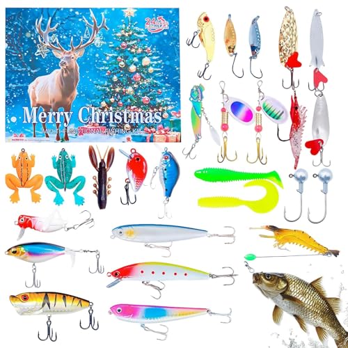 Fishing Lure Countdown Calendar 2025-24 Tage Countdown bis Weihnachten mit Angelköder-Set - Festive Angling Bait Kit for Adults Teens Fisherman Men Boys Husband Him von Jingmiger