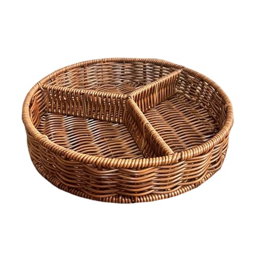 Gewebtes Tablett, rundes Tablett für Couchtisch mit 3 Fächern, dekorative Tabletts, rund, Weidenkorb, Organizer für verschiedene Artikel, wiederverwendbar, für zu Hause von Jingmiger