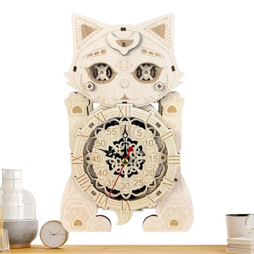 Holzmodell-Kits für Erwachsene, Katzen-Puzzle-Uhr Modell | Katzenuhr-Modell-Set aus Holz, Bastelset mit Katzenuhr, für Wohnzimmer, Café, Holzmodell-Kits für Erwachsene, Katzen-Puzzle-Uhr Modell | Katzenuhr-Modell-Set aus Holz, Bastelset mit Katzenuhr, für Wohnzimmer, Café, von Jingmiger