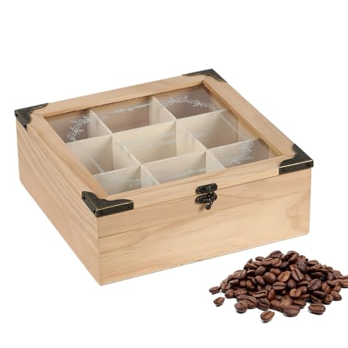 Jingmiger aus Holz – Aufbewahrungsbox mit 9 Fächern für Tee | Multifunktionaler dekorativer Behälter für Küche Haus Büro – für Familie und Freunde von Jingmiger
