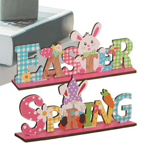 Osterschild des für Tisch, Ostertafel, Gnom, Frühlingsdekor – 2 x Osterdekoration, Tischdekoration mit bunten Buchstaben, Dekoration von Jingmiger