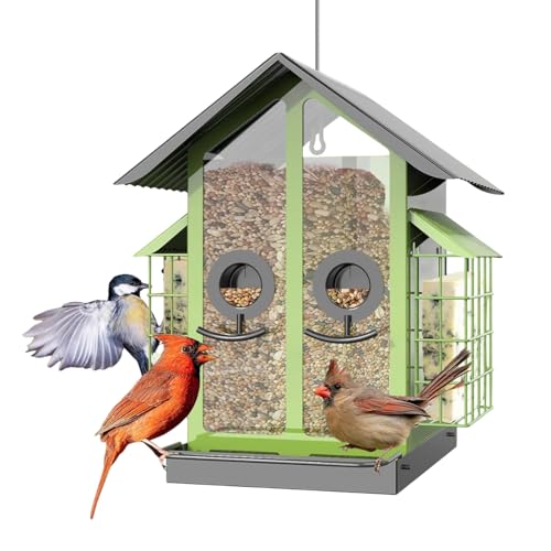 Vogelfutterhaus Für Draußen - Metall-Transparente Vogelfutterhäuser mit Doppeldach | Vogelfutter Zubehör Für Garten Balkon Terrasse Beobachtung von Jingmiger