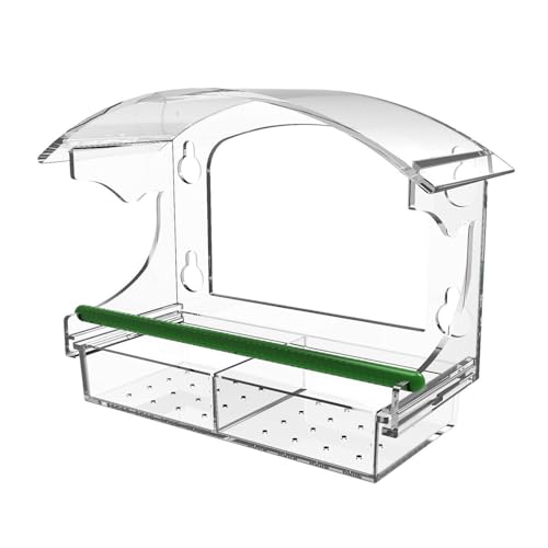 Vogelfutterhaus mit transparentem Fenster, transparente Futterspender zur Beobachtung, mit starken Saugnäpfen und abnehmbarem Tablett, Vogelfutterspender für den Außenbereich mit Ablauflöchern von Jingmiger