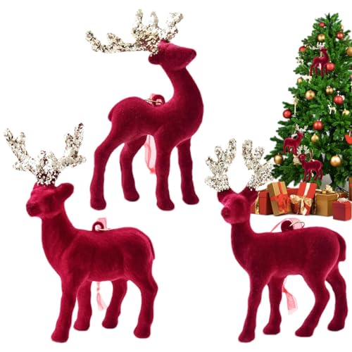 Weihnachtshirsch-Ornamente, Rentier-Ornamente | Elch-Figur, Weihnachtsbaumfigur, 3-teilig, Retro-Rentier, Tischmitte, Weihnachtsdekoration, Rentier, Ornament für Regale von Jingmiger