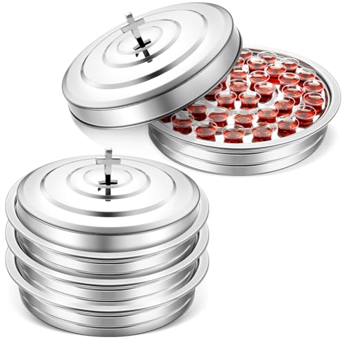 Jingmore Communion Ware 3 Holy Wine Serving Trays with 1 Cover Stainless Steel Communion Supplies Silver Trays for Churches Holy Ware Sets von Jingmore