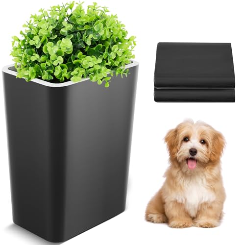Jingmore Hundekot-Mülleimer im Pflanzenstil, mit Deckel, 50 Stück, Kunststoff-Müllbeutel, für den Innen- und Außenbereich, schmaler Mülleimer für Schlafzimmer, Hof, Garten, Haustier (schwarz) von Jingmore