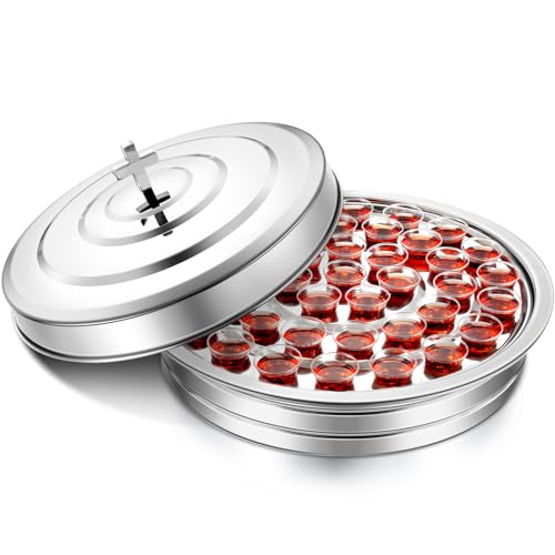 Jingmore Kommunionstablett und Abdeckung für Kirchen, Kommunionsset, inkl. Brotteller und Deckel, Edelstahl, Kommunionszubehör, Silberfarben von Jingmore